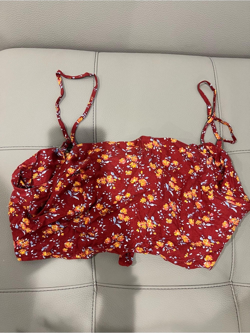 Red Floral Tie-Strap Cropped Tank Top - Women